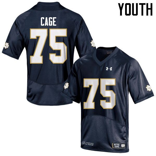 Youth #75 Daniel Cage Notre Dame Fighting Irish College Football Jerseys-Navy Blue